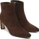 Brown Suede Ankle Boots for Women Pointed Toe Chunky High Heeled Booties Fall Dressy Short Boots with Zipper (Brown), 9.5