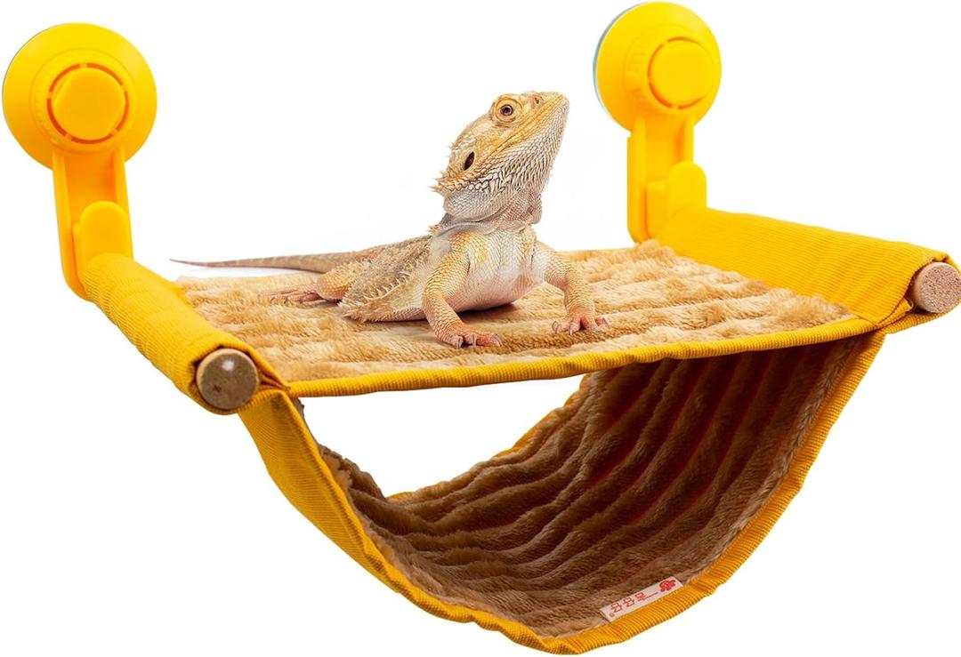 FlidRunest Bearded Dragon Hammock with Suction Cups, Soft Lizard Hammock Bed, Winter Warm House Tent, Reptile Tank Perch-Yellow