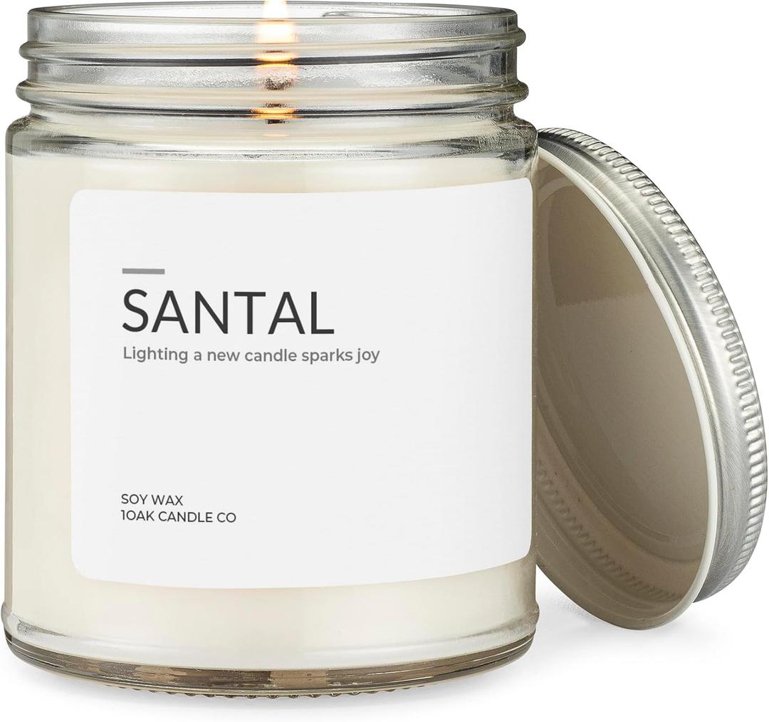 1OAK Soy Santal Candle (Santal) - Soy Wax Scented Candle - Candles for Home Scented - Long Burning Candles Premium - Hand-Poured (7oz.) (Clear Jar (7oz))