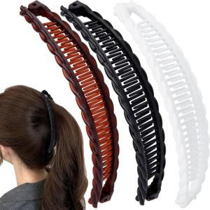 3 Pcs Banana Hair Clips, Classic Double Combs Large Banana Clip, Non-Slip Hair Claw Clips, Big Hair Accessories for Women (Black+White+Brown)
