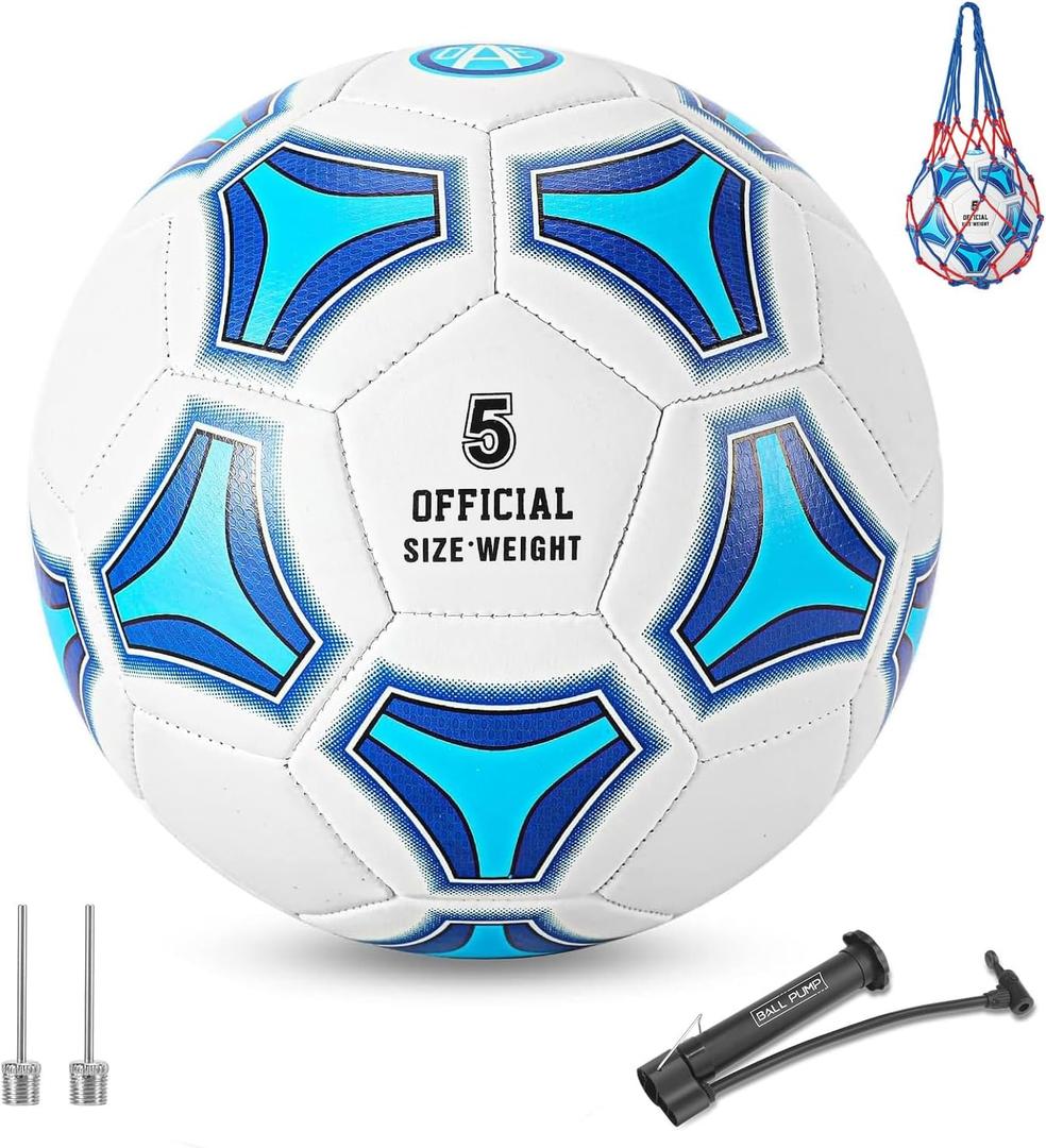 STEEFAN Soccer Ball Size 3/4/5 for Kids Outdoor Play,Color Change Soccer Stuff with Carry Net,Official Size Ball,Needles and Air Pump,Gift Idea for Kid Teen Boy Girl Junior and Men Women (Size 5-Blue-Recommend age:8-12+)