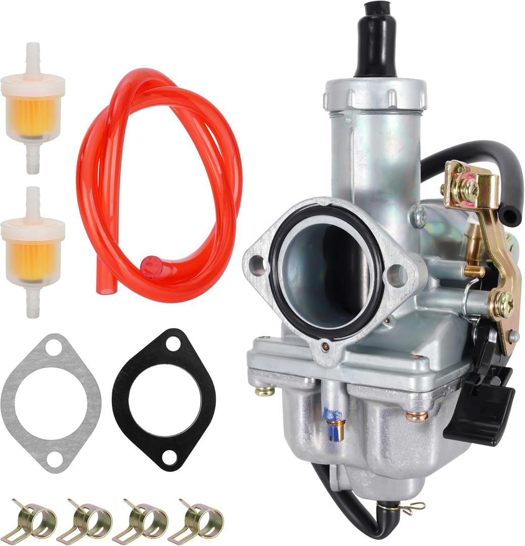 PZ30 Carburetor for 125cc 150cc 200cc 250cc 300cc ATV Dirt Bike Go Kart, 30mm Cable Choke Carb with Fuel Filter and Red Fuel Line and Gasket