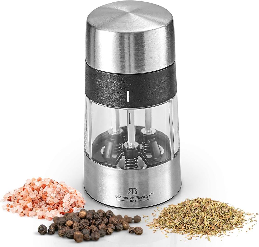 ROMER & BECHTEL 3-In-1 Manual Salt And Pepper Grinder, Adjustable Manual Spice Grinder Ceramic Burr Grinder With Stainless Steel, Refillable & Transparent