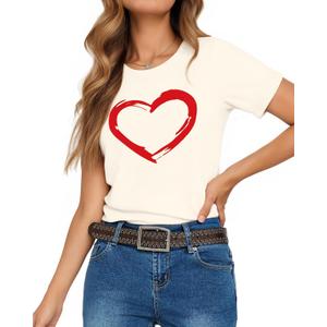 HERLOLLYCHIPS Women Cute Heart Graphic Crewneck Short Sleeve Regular Fit Casual Tee T-Shirts Tshirt Tops (White, XL)