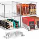4 Pack Clear Tea Bag Organizers with 12 DIY Dividers, Stackable Tea Drawers