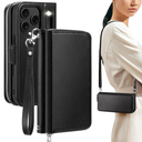 OCASE for iPhone 17 Pro Crossbody Wallet Case  Stylish PU Leather Handbag Phone Purse with Zipper Closure, Card Slots & RFID Blocking  Wrist Strap, Lanyard, Kickstand  Black