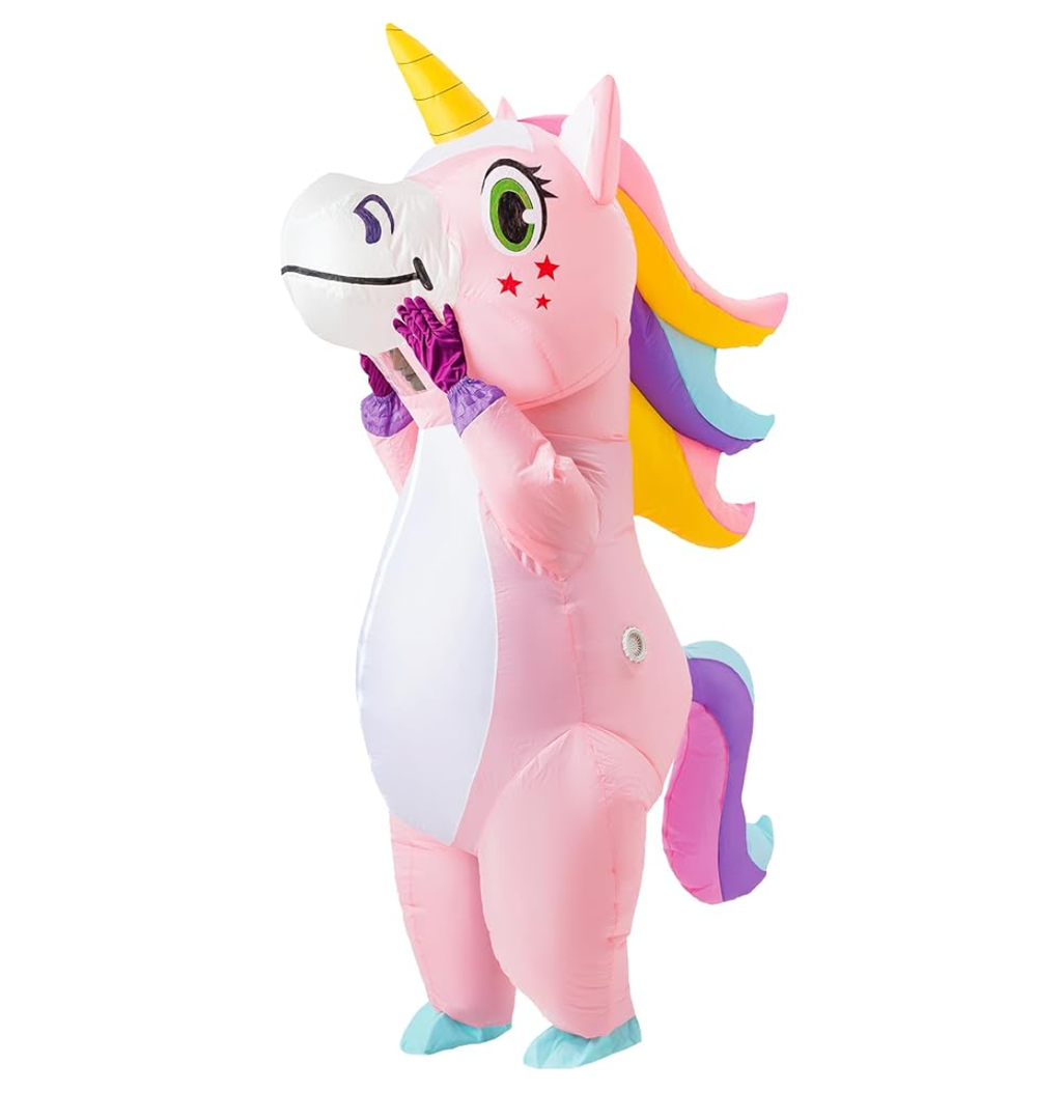 Spooktacular Creations Inflatable Costume Adult, Full Body Riding a Unicorn Blow Up Costume for Halloween Inflatables Party