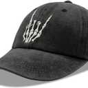 Halloween Skeleton Black Hat Beanie Skull Baseball Cap Embroidered Finger Bone Adjustable Mesh Hat for Men Women