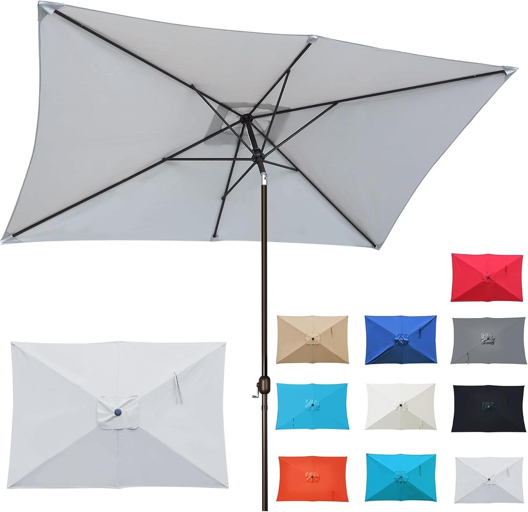Blissun Rectangular Patio Umbrella, Table Market Umbrella with Tilt and Crank, Outdoor Umbrella for Garden, Deck, Backyard, Pool and Beach