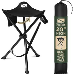 Foldable Tripod Stool - Ultra Portable Seat for Tall People, 20 High - Hunting Chair & Hidden Zippered Pocket - 2 lb Camping Stool, 3 Legged Strong Steel Stool Holds up to 200 lb (Black) Foldable Tripod Stool - Ultra Portable Seat for Tall People, 20 High - Hunting Chair & Hidden Zippered Pocket - 2 lb Camping Stool, 3 Legged Strong Steel Stool Holds up to 200 lb (Black)