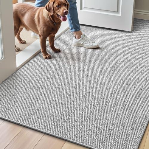LUMI Ultra Thin Indoor Door Mat for Entrance 36"x60", Non Slip Entryway Mat, Low Profile Doormat, Unique Herringbone Design Carpet for Inside, Patio, Porch, Gray