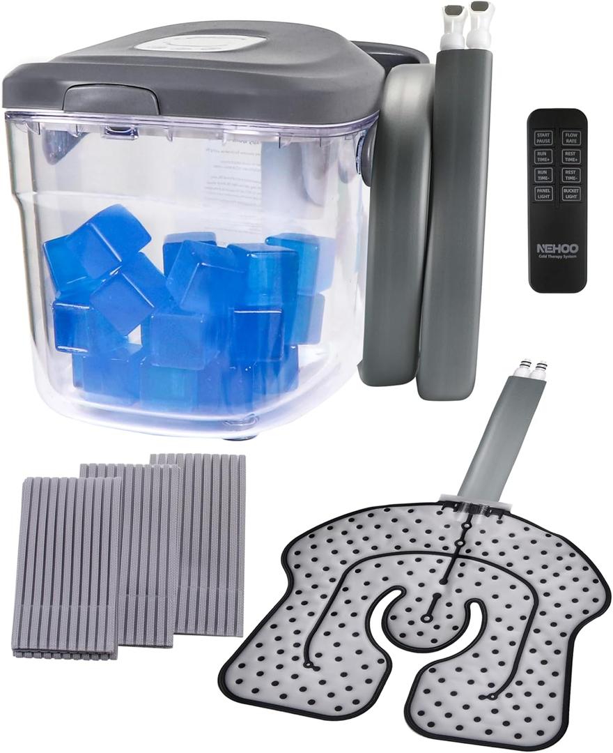 Cold Therapy System, Programable Timer, Wireless Remote, Double Walled Bucket, Post-Surgery Pain Reliever, Ice Therapy Machine for Knee After Surgery