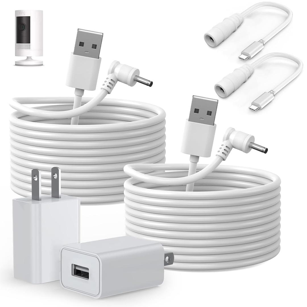 2-Pack Power Adapter Charger Cable Compatible with Ring Stick Up Cam Battery/Plug-in 3rd Gen/2nd Gen & Ring Pan Tilt Stick Up Camera, Indoor/Outdoor Weatherproof Power Cord (4m/13.2ft)