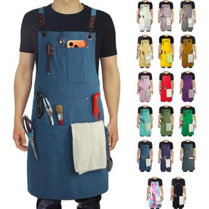 Kitchen Apron, Work Apron, Canvas, Multiple Pockets, Gardening, Painting, BBQ, Artist, Carpenter, Sizes M to XXL, Blue (Pink, XXXL)