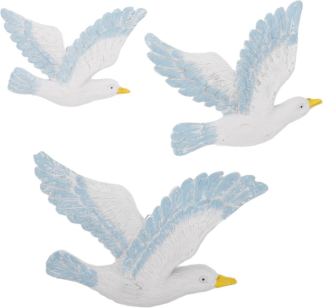 HEALLILY 3pcs Wall Art Resin Seagulls Sea Birds Statue Wall Hanging Decor Nautical Ornaments Coastal Beach Decor for Bedroom Living Room