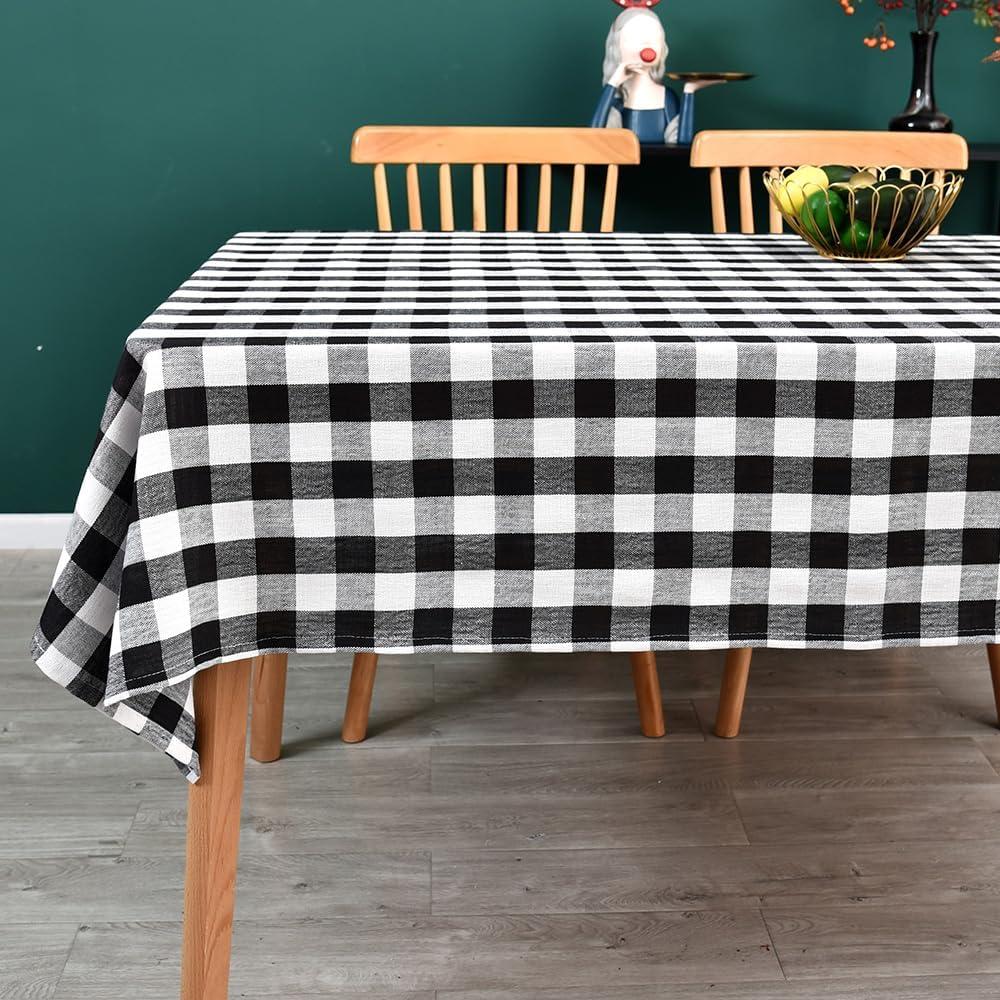Gingham Tablecloth Rectangle Table Cloth Heavy Duty Cotton Checkered Table Cover for Spring Picnic Kitchen Dining(C-Black, 52x70 inch)