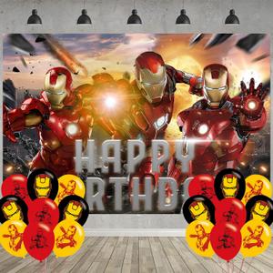 Hero Man Birthday Party Decoration, Iron Hero Party Photo Background 5 x 3 FT and 18 Pcs Balloon, Movie Merch Party Backdrop Supplies