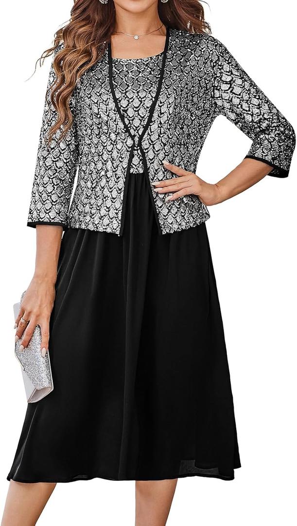 GRACE KARIN 2025 Mother of The Bride Dresses Wedding Guest Party Dress Two Piece Dress (Black, XXL)