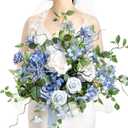 Ling's moment Dusty Blue Wedding Bouquets for Bride, Blue and White Bridal Bouquets for Bride,15 Inch Free Form Artificial Wedding Flower Bouquet