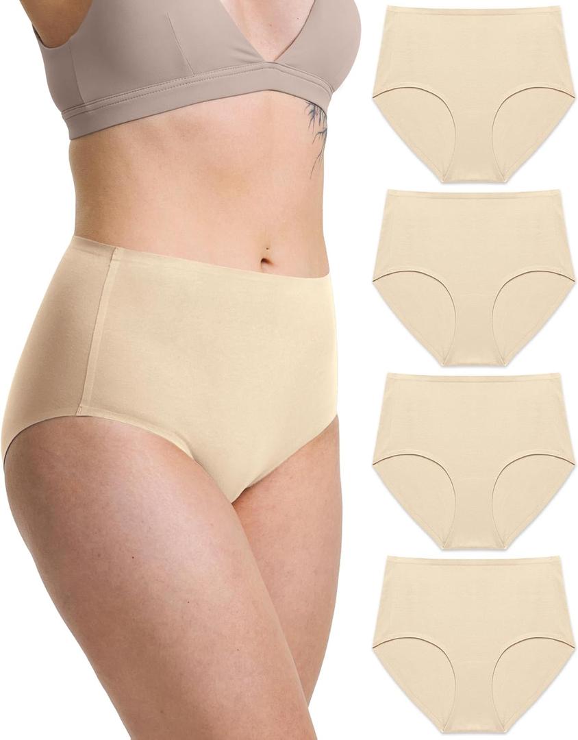 Neione Women Cotton Underwear High-Waisted Seamless Panties No Show Briefs (X-Large, Nude)