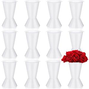 12 Pack Plastic Flower Bucket 11.8 Inch Tall Vase Bucket Cone Vase with Base for Cut Flower Multipurpose Buckets for Flower Bouquet Holder Centerpieces Decorations for Home Wedding (White)