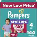 Pampers Diapers - Cruisers 360 - Size 4, 144 Count, Babyproof up to 100% Leakproof Pull-On Diaper