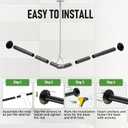L Shaped Shower Curtain Rod - [23''-53''] x [23''-53''] Adjustable Corner Shower Curtain Rod 90 Degree Black for Bathroom Bathtub, Clothing Store with 12 Ring Hooks & Ceiling Support