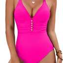 BMJL Womens One Piece Swimsuits V Neck Bathing Suit Double Straps Adjustable Crisscross Back Monokini L