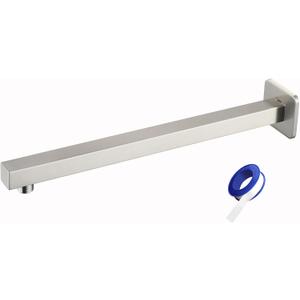 Shower Arm with Flange, 16 Inches Wall Mount Square Straight Extension Arm, Replacement of Fixed Rain Shower Head Pipe, Brushed Nickel