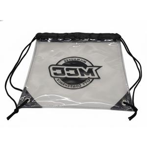 Small drawstring bag, clear bag, black straps, logo, 10 pack