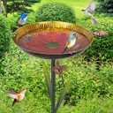 Metal Bird Bath for Outside, 41.5" Detachable Birdbath with Bowl & Decorative Birds, Easy to Clean Iron Garden Birdbath & Feeder for Outdoor Garden Lawn Yard Decor(Red+Yellow)