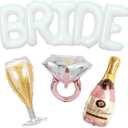 40 inch Bride Balloons White Letters Banner - Bachelorette Party Decorations Kit - Bach Party Supplies and Favors with Ring Balloon, Bottle and Glass Balloon
