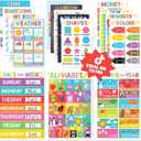 Hadley Designs 16 Educational Posters for Classroom & Kindergarten, Kindergarten Classroom Must Haves, Laminated PreK Learning Chart Materials US & World Map, ABC Alphabet, Shapes, Days of the Week