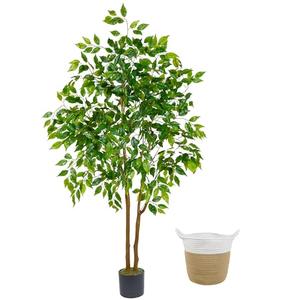 Warmplants Artificial Ficus Tree, 5ft Tall Fake Ficus Tree with Basket, Faux Plant for Indoor Outdoor Home Livingroom Office Garden Porch Décor