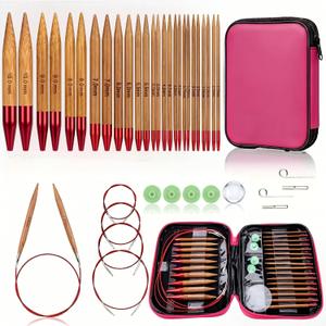Eatbuy Circular Knitting Needles Set,13 Sizes Interchangeable Carbonized Bamboo Needles Set Crochet Needle with Storage Bag for DIY Handmade Knitting Projects