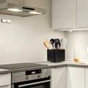 Extra Large Rotating Utensil Holder for Kitchen Counter, Large Wooden Utensil Holder with 4 Compartments, Black