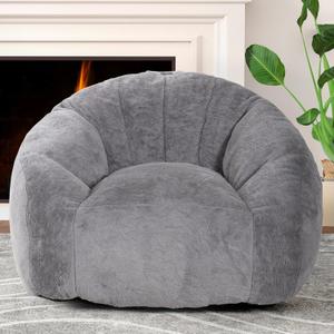 Giant Bean Bag Chair, Oversized BeanBag Couch for Adults, Large Bean Bag Sofa Chair with Filler, Shell-Shaped Floor Chair Soft & Cozy Couch with Back Support for Bedroom Living Room Dorm Apartment (Grey)