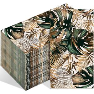 Engrowtic 100 Pcs Hawaii Tropical Napkins Disposable Paper Hand Towels Green gold Leaves Guest Hand Napkins for Bathroom Wedding Baby Shower Birthday Bridal Holiday Dinners Party Decor (Hawaii Style)