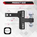 TYT Adjustable Truck Trailer Hitch for 2.5 inch Receiver, 6" Drop/Rise Tow Hitch with Dual Balls (2" & 2-5/16"), Includes Two Pin Locks & Hitch Tightener