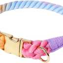 Quick Release Braided Cotton Dog Collar-Handmade Soft Rope Collar with Easy Snap Buckle for Small Medium Large Dogs(Macaron,L)