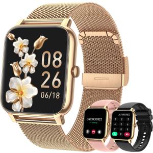 Smart Watch for Women Fitness Tracker: Gold Smart Watches for Women Digital Mens watches Make/Answer Call Waterproof Running Smartwatch Android Phone iPhone Samsung Compatible Heart Rate Monitor, Gold