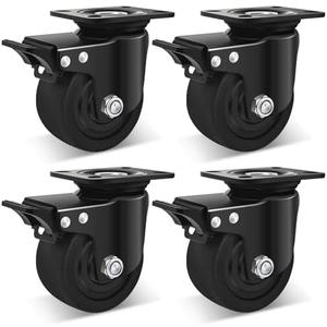 W B D WEIBIDA 4-inch Heavy Duty Plate Swivel Caster Wheel, Low Gravity Center Design Black Caster Wheels with Brake Load Capacity 7000lb, Durable & Quiet & Sturdy Nylon Wheels for Industrial, Set of 4