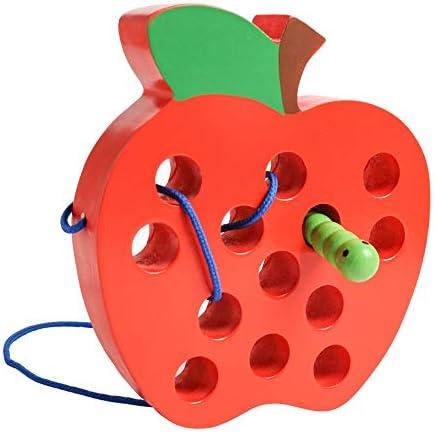 JCREN Wooden Lacing Apple Threading Toys Wood Lace Block Puzzle Shape Travel Game Toys Early Learning Fine Motor Skills Educational Gift for 3 4 5 Years Old Toddlers Baby Kids Boys, 3 Pcs