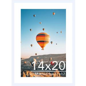 JCJMY 14x20 Picture Frame with 11x17 Mat, Display Photo 11x17 with Mat or 14 x 20 Without Mat, Wall Hanging Large 14 by 20 Poster Frame with Plexiglass, White