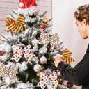 12 Pcs Wave Stripe Christmas Bows, 5 Inch Red Green Dots Bow for Christmas Tree Topper, Ornaments for Tree Home Coquette Room Birthday Party Front Door Wedding Holiday Decor