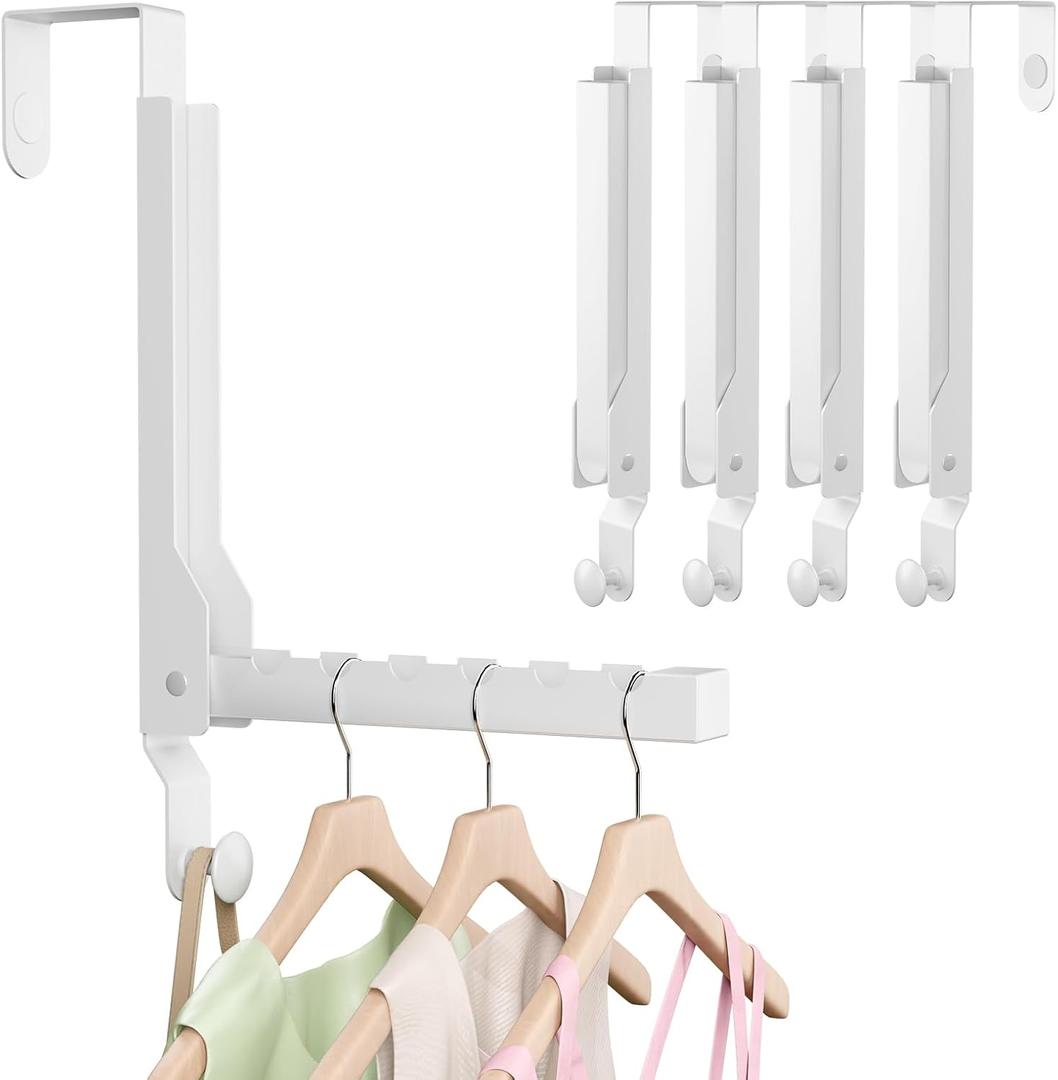 4 Pack Over The Door Hanger Foldable Over The Door HooksRust-Resistant Overdoor Hanger Hook for Laundry (Clothes Drying Rack)&Bathroom (Towel Rack) Small Portable,White