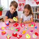 28 Pack Valentines Day Gifts for Kids Classroom Mochi Squishies Fidget Toys Filled Heart with Valentines Cards for Kids School, Valentines for Class Valentines Exchange Cards Party Favors Prizes