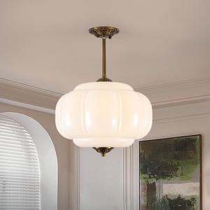 Vintage Milk Glass Ceiling Light Fixture, 15" Mid Century Semi Flush Mount Ceiling Light, Antique Pendant Light for Entryway, Foyer, Kitchen, Hallway, Dining Room, Bedroom