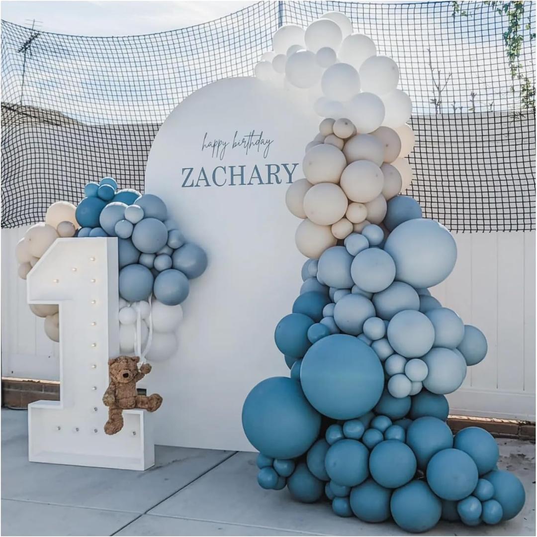 Dusty Blue Balloon Garland Kit - 137pcs Balloon Arch kit with Dusty Baby Blue, Sand White, White Balloons - Perfect for Baby Shower Wedding Boy Birthday Decoration