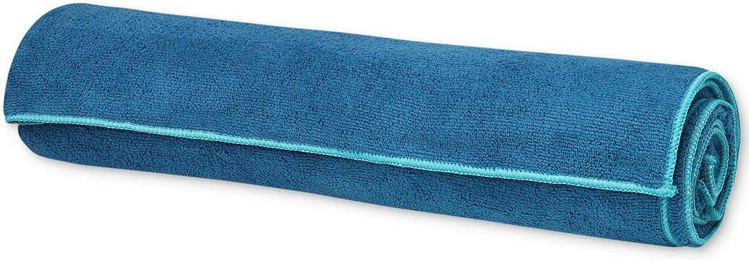 Gaiam Yoga Towel - Mat Sized Active Dry Non Slip Moisture Wicking Sweat Absorbent Microfiber Hot Yoga Towel for Women & Men | Stay-Put Corner Pockets (70" Long x 26" Wide) (Lake)
